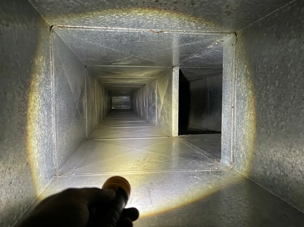 Air duct after professional cleaning